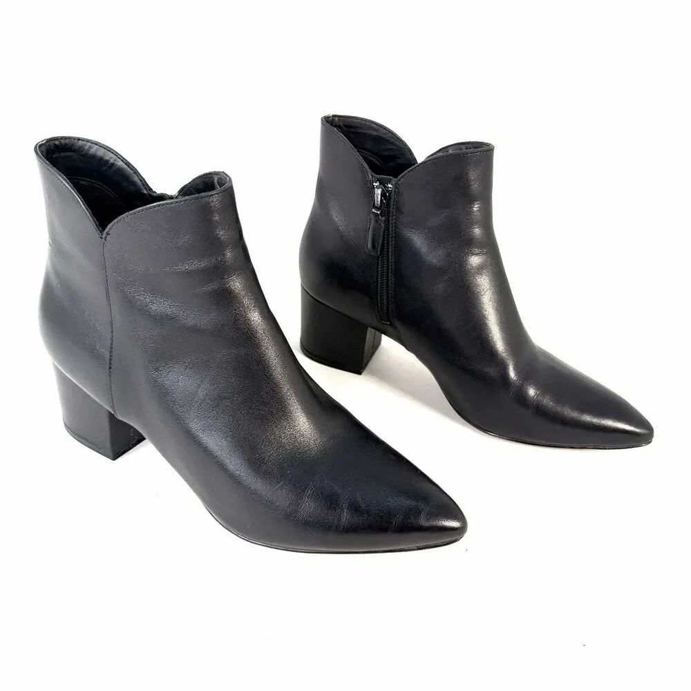 Cole Haan Elyse W14979-001 Boots Women's US 10B Black Leather Block Heel